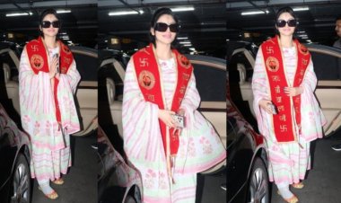 Urvashi Rautela looks elegance personified in a salwar-suit as she returns post her Salasar Balaji Temple visit
